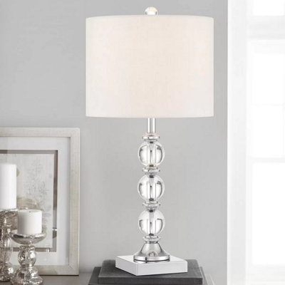 Bridgeport Designs Julie Crystal Table Lamp, Clear Crystal Sphere Base, Polished Chrome Accents, White Linen Shade, E27 Socket