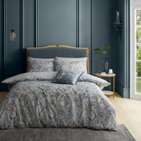 Bridgerton By Catherine Lansfield Bedding Regal Floral Reversible Duvet Cover Set with Pillowcase Blue