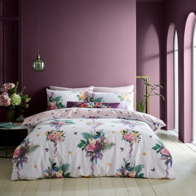 Bridgerton By Catherine Lansfield Bedding Wallflower Reversible Duvet Cover Set with Pillowcases Natural