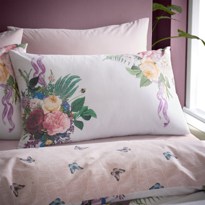 Bridgerton By Catherine Lansfield Bedding Wallflower Reversible Duvet Cover Set with Pillowcases Natural