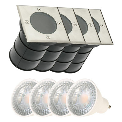 BRIDGET - CGC Four Square Large With Bulbs Stainless Steel Inground Or Decking Lights