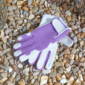Briers Professional Gardening Utility Gloves Leather Lilac Purple Medium Size 8