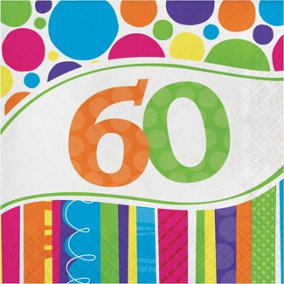 Bright And Bold 60th Birthday Napkins (Pack of 18) Multicoloured (One Size)