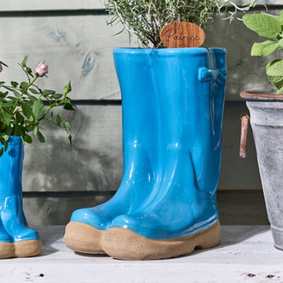 Bright Blue Boots Large Ceramic Indoor Outdoor Flower Pot Garden Planter Pot