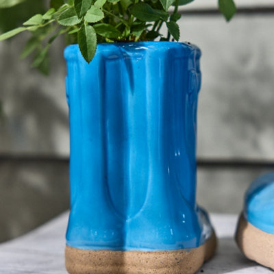 Bright Blue Boots Large Ceramic Indoor Outdoor Flower Pot Garden Planter Pot