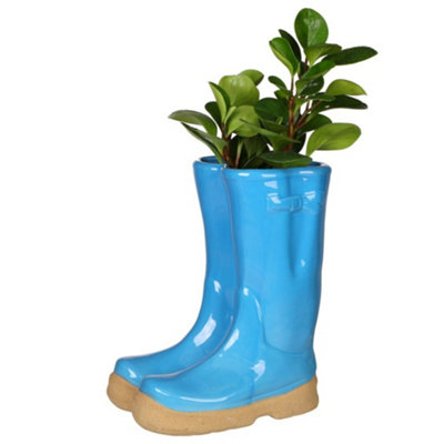 Bright Blue Boots Large Ceramic Indoor Outdoor Summer Flower Pot Garden Planter Pot