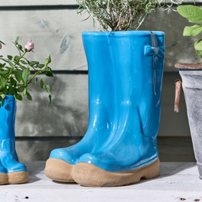 Bright Blue Boots Large Ceramic Planter Indoor Outdoor Summer Flower Pot Garden Planter