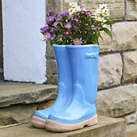 Bright Blue Boots Large Outdoor Planter Ceramic Flower Pot Garden Planter Pot Gift