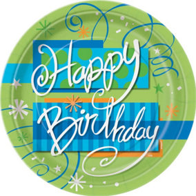 Bright Happy Birthday Disposable Plates (Pack of 8) Green/Blue/White (One Size)