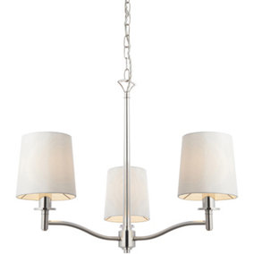 Bright Nickel 3 Light Ceiling Pendant Fitting & Vintage White Fabric Shades