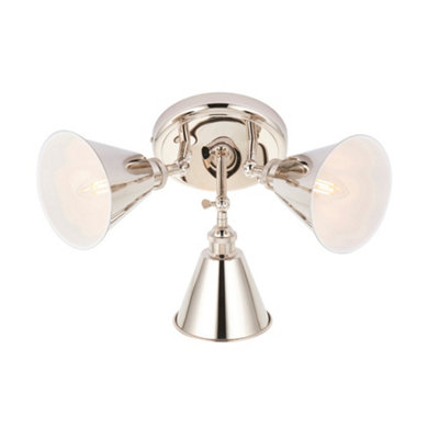 Bright Nickel 3 Light Ceiling Spotlight - White Inner Shade - Knurled Detailing