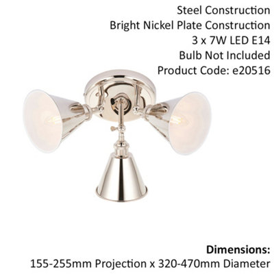 Bright Nickel 3 Light Ceiling Spotlight - White Inner Shade - Knurled Detailing