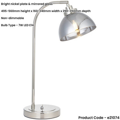 Bright Nickel Task Lamp - Adjustable Mirrored Glass Shade - Toggle Switch Table Light