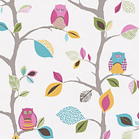 Bright Owls Wallpaper 10m White AS Creation 8563-26