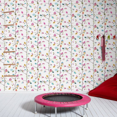 Bright Owls Wallpaper 10m White AS Creation 8563-26