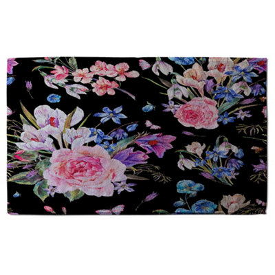 Bright Pink Flowers on Black (Bath Towel) / Default Title