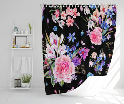 Bright Pink Flowers on Black (Shower Curtain) / Default Title Price Comparisons | Compare The Build