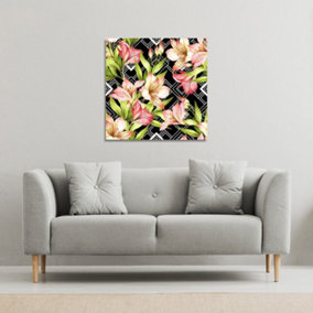 Bright Plants on Geometric Background (Canvas Print) / 101 x 101 x 4cm