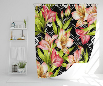 Bright Plants on Geometric Background (Shower Curtain) / Default Title Price Comparisons | Compare The Build