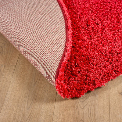 Bright Red Thick Shaggy Circle Rug - California - 150cm