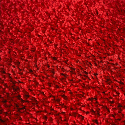 Bright Red Thick Shaggy Circle Rug - California - 150cm