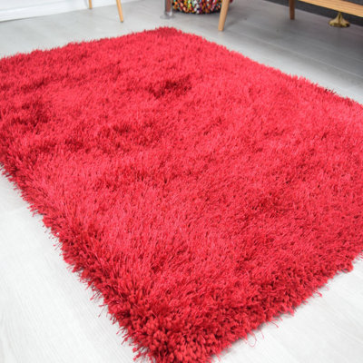 Bright Red Thick Shaggy Rug - California - 140x200cm (4'6" x 6'6")