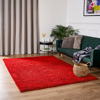 Bright Red Thick Shaggy Rug - California - 160x230cm (5'4