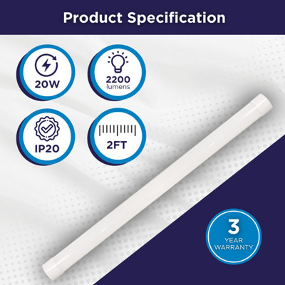 Bright Source 2ft 20w 4000k Slimline LED Batten - Cool White