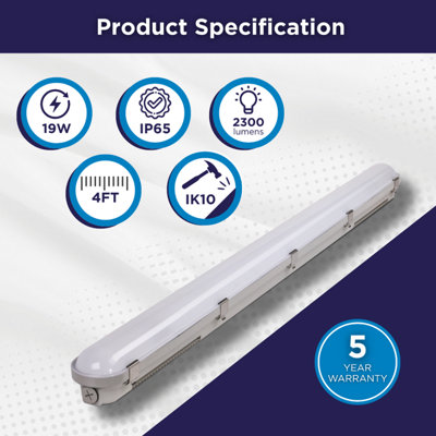 Bright Source 4ft 19w IP65 Single LED Non Corrosive Fitting - CCT ...