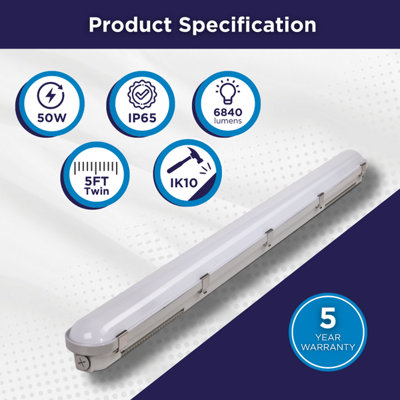 Bright Source 5ft 57w IP65 Twin LED Non Corrosive Fitting - CCT - Self ...