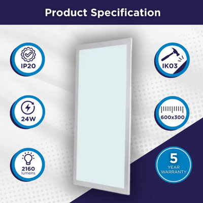 Bright Source 600x300 LED Backlit Panel 24w 3000k 5 Year Warranty ...