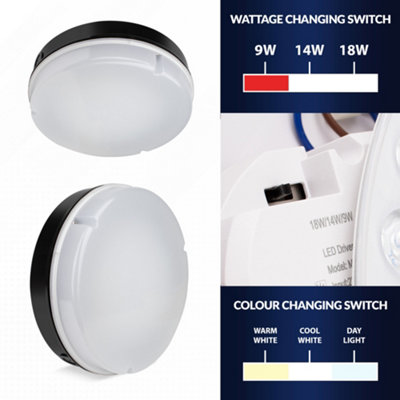 Bright Source 9w/14w/18w Round Black LED Bulkhead - CCT - Corridor ...