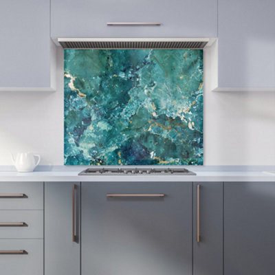 Bright Teal Quartz Effect Premium Glass Kitchen Splashback W700mm x H750mm