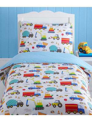 Bright Trucks 4 in 1 Junior Bedding Bundle (Duvet, Pillow and Covers)