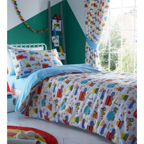 Bright Trucks Single Duvet Cover and Pillowcase