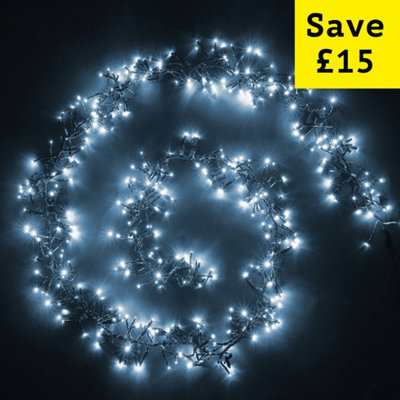 Bright White Connectable LED indoor outdoor Waterproof Cluster String Lights (500 LED's (24ft), Low Voltage Plug)