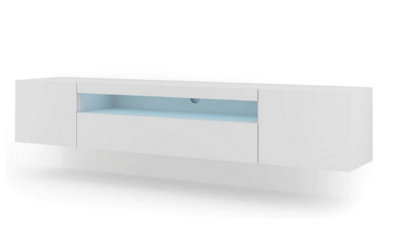 Bright White Matt Aura TV Furniture with LED (W)200cm (H)42cm (D)37cm - Clean & Functional
