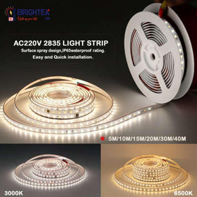 Brightex 10m SMD LED Strip Light Warm White 220V Flexible Super Bright ...