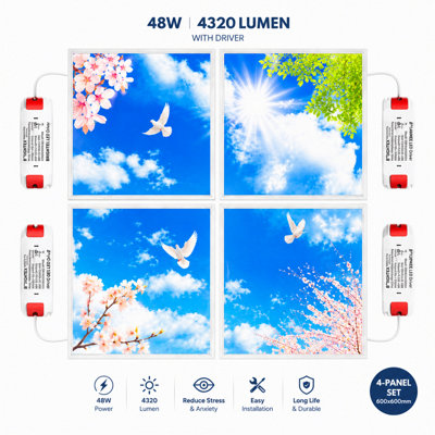 Brightex, 4 Set Led Square Edge Sky Blue Panel 600X600MM 48W Slim 6500K ...