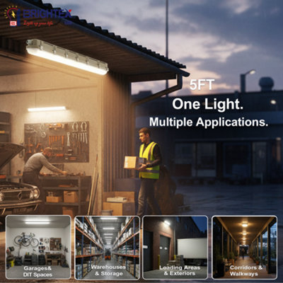 Brightex 60W 5FT LED Batten Light 1500mm 6000lm IP65 Waterproof 3CCT ...