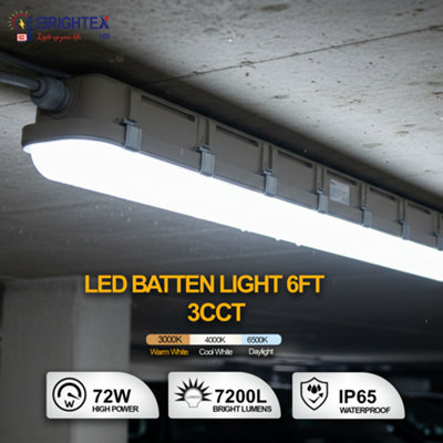 Brightex 72W LED Batten Light 1800mm IP65 Waterproof 3CCT Surface Tube ...