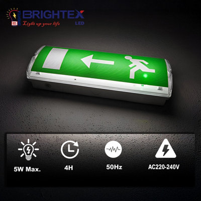 Brightex, LED Emergency Exit Light Bulkhead IP66 Waterproof 10W with ...