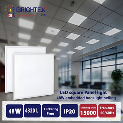 Brightex Pack of 5 LED Panel Light 600x600mm 48W 4320lm Recessed ...