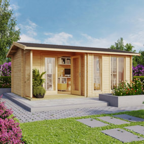 Brighton 44-Log Cabin, Wooden Garden Room, Timber Summerhouse, Home Office - L580 x W429.9 x H250.8 cm