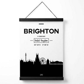 Brighton Black and White City Skyline Medium Poster with Black Hanger