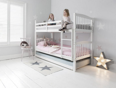 Brighton Kids Solid Wood Bunk Bed with Matheus Pull out Trundle in Classic White
