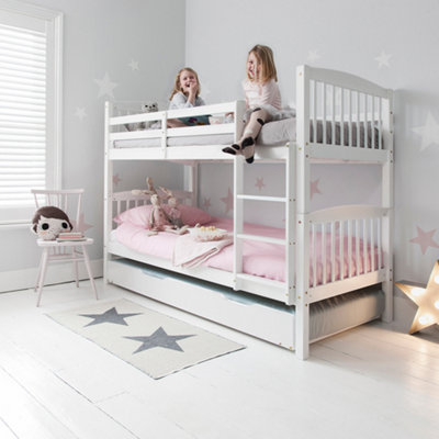 Brighton Kids Solid Wood Bunk Bed with Spacesaver Pull out Trundle in Classic White