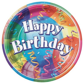 Brilliant Round Happy Birthday Disposable Plates (Pack of 8) Multicoloured (One Size)