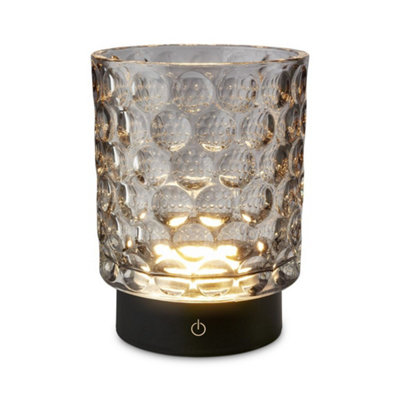 Briloner Grey Glass LED Table Light Lamp Cordless Rechargeable IP44 Dimmable Touch 15cm