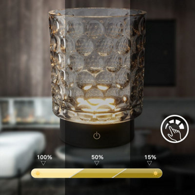 Briloner Grey Glass LED Table Light Lamp Cordless Rechargeable IP44 Dimmable Touch 15cm